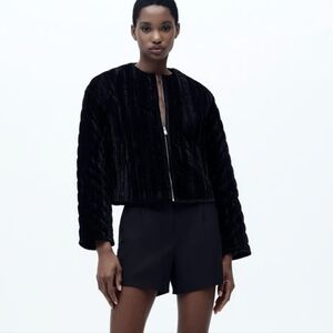 NWOT ZARA Black Velvet Women's Jacket Sz S